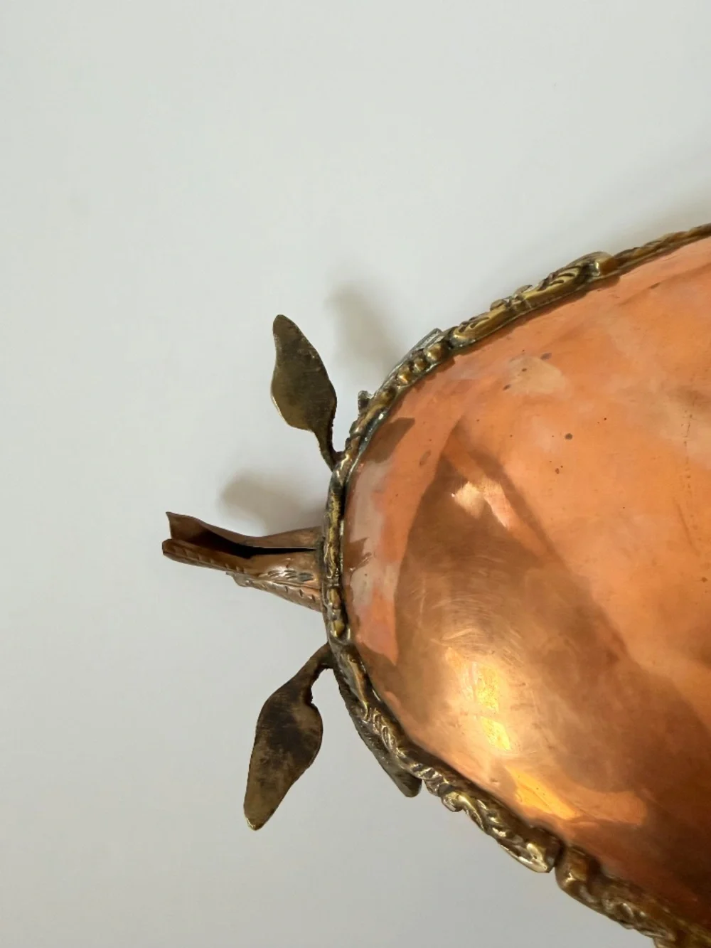 Vintage Copper and Brass Footed Tray Bowl Bird Handles Possibly made in Mexico